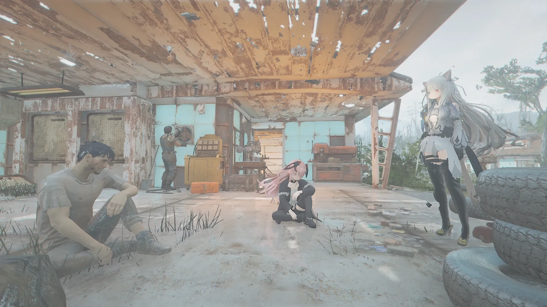 写真: 仮設セーフポイントのサンクチュアリに移動してきた放浪者を眺めるSizryavka