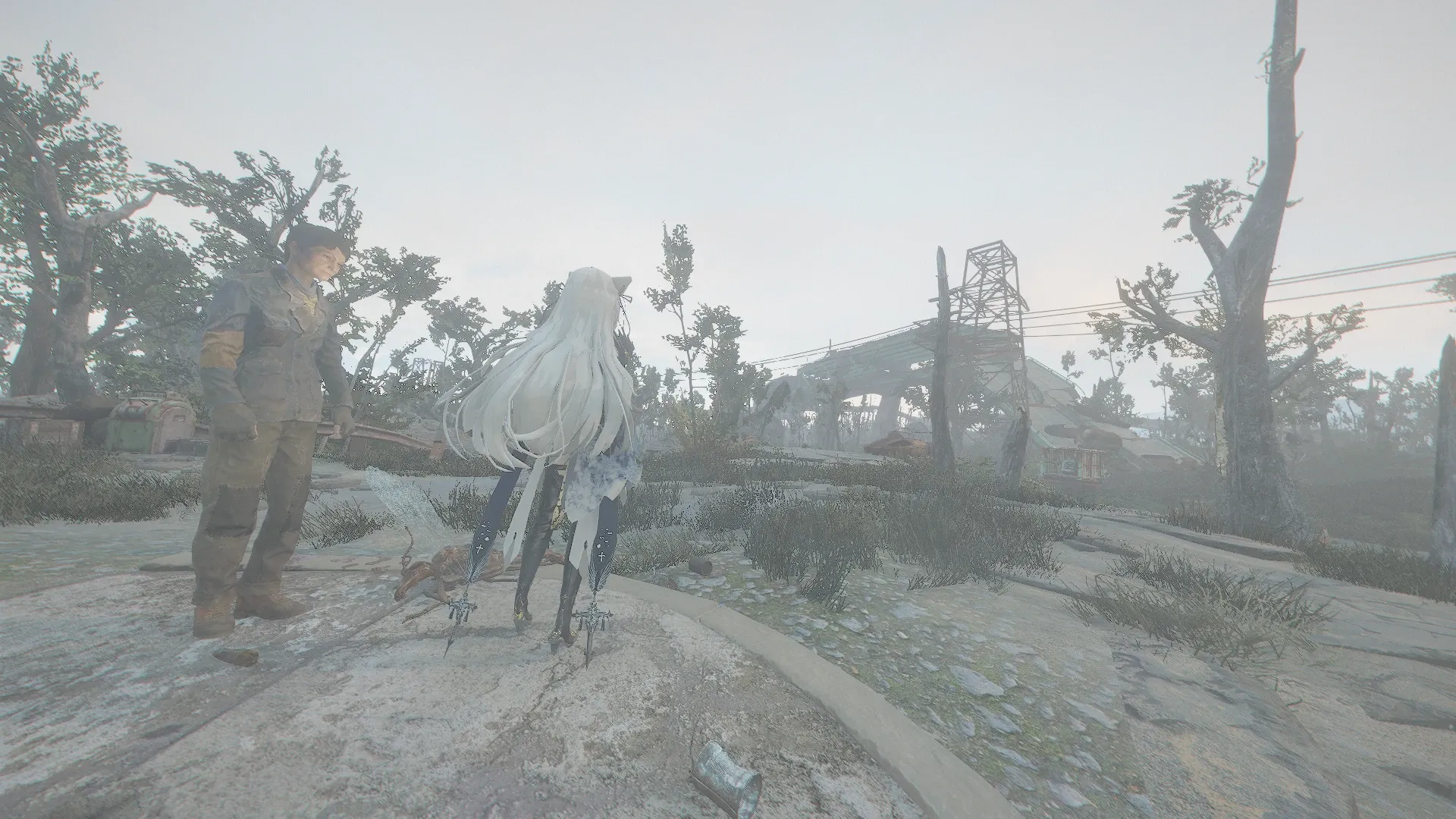 写真: 再びダイナーで数日前の行商人と出会い、ダイアモンドシティへの行き先を聞き、その方角を眺めるSizryavka