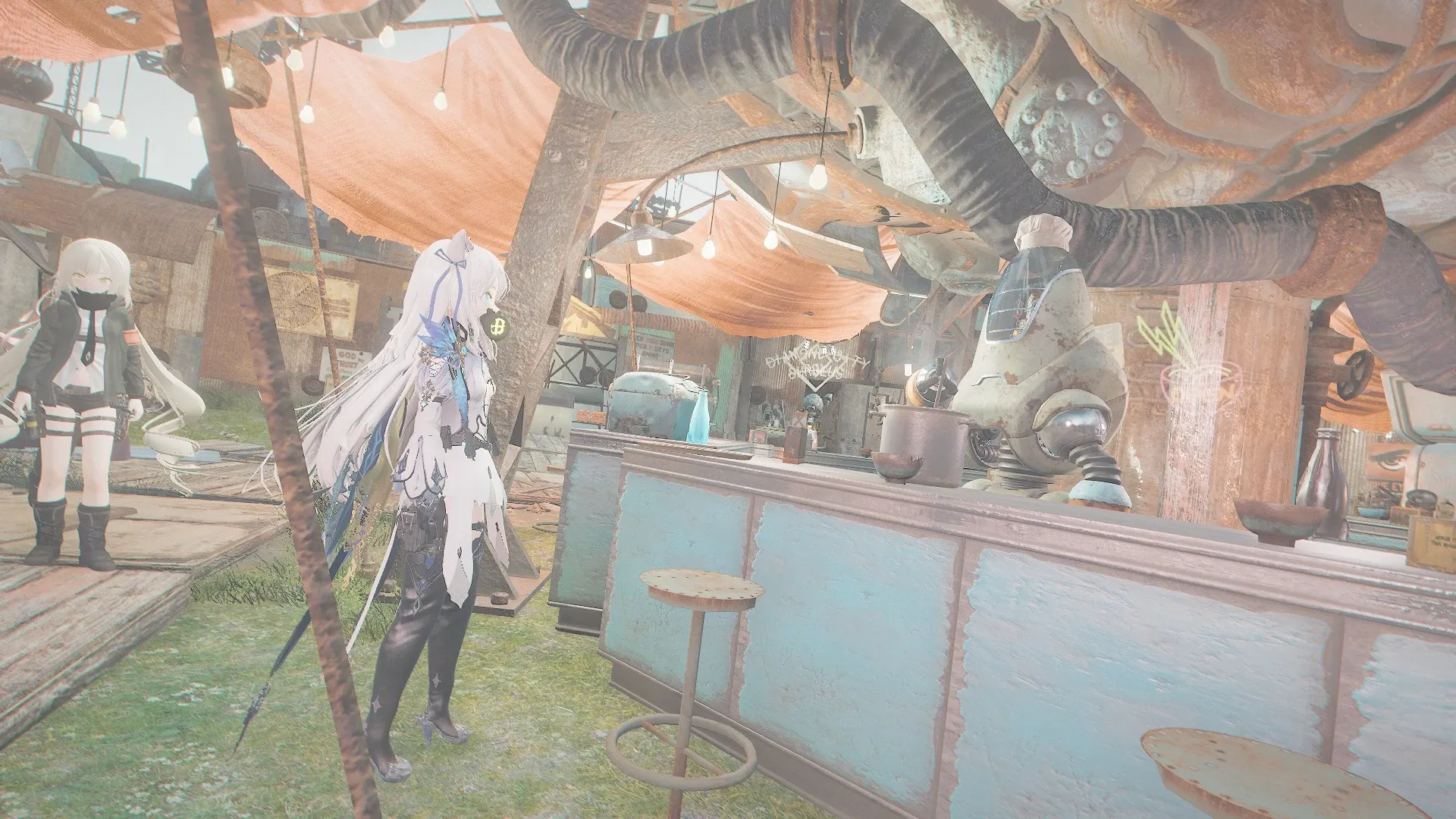 写真: 「ナンニシマスカ」タカハシと名付けられたロボットはひたすら鍋を掻き回し、ヌードルを造り続けている