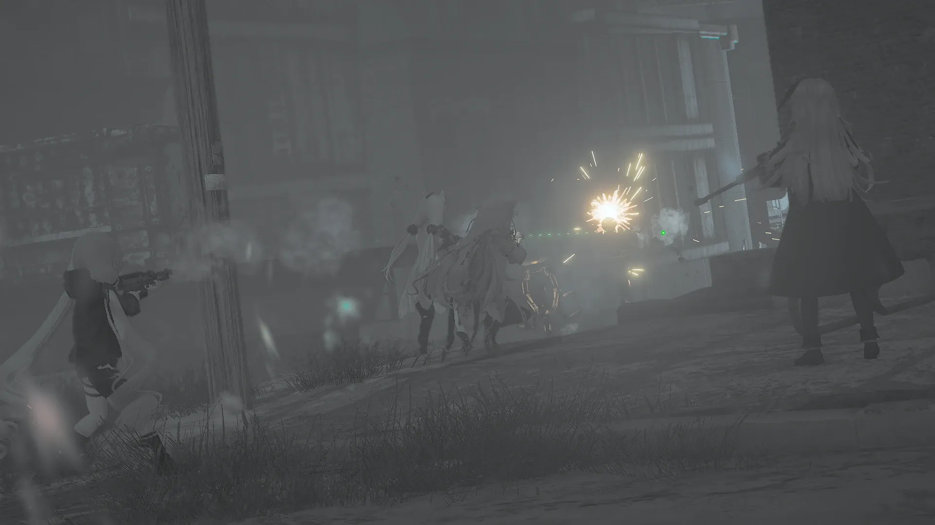 写真: 夜、ダイアモンドシティに再び戻ろうとする先の道で突然ロボット軍団と遭遇し応戦するSizryavka