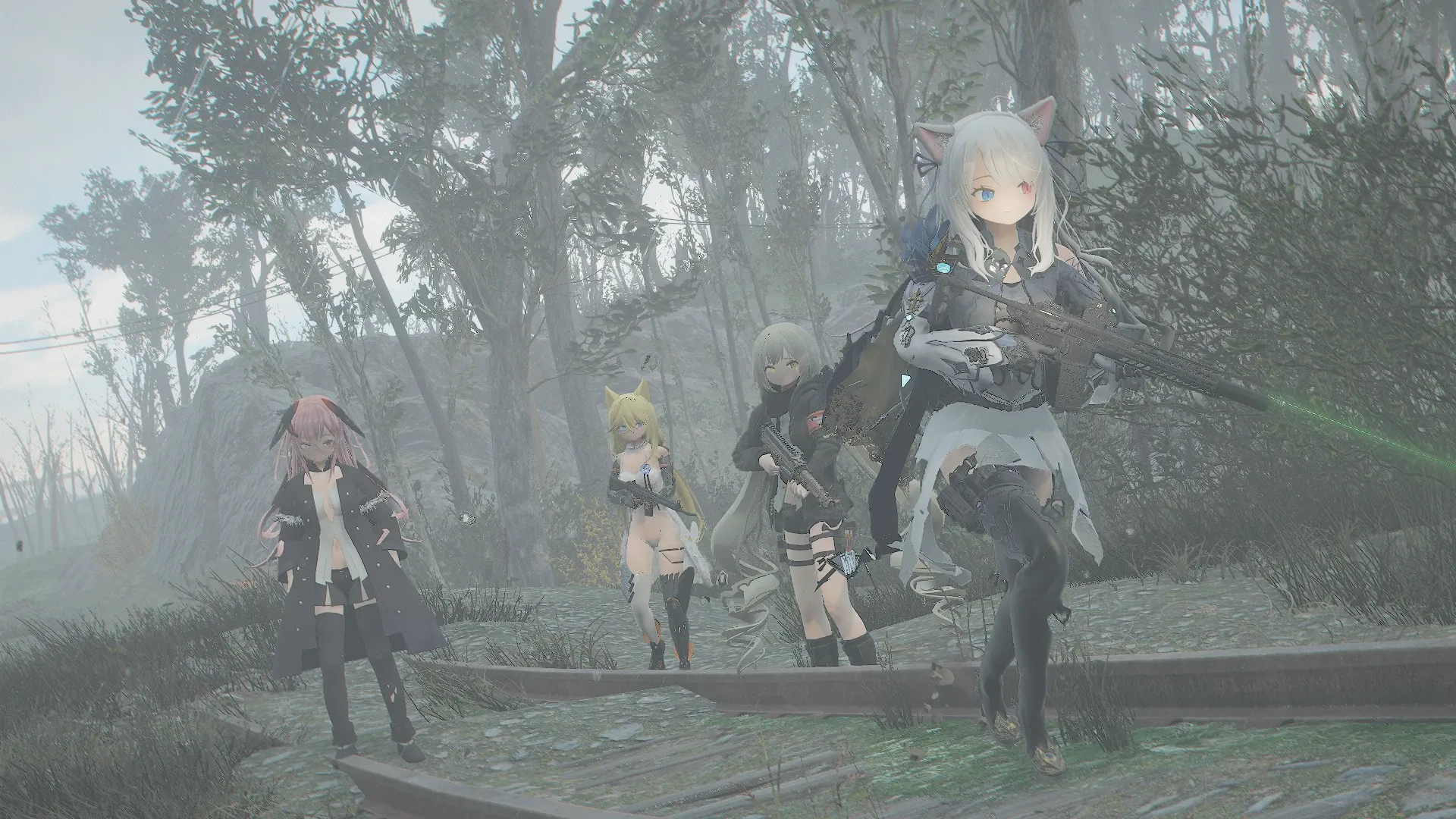 写真: 崩れた線路の道を進む人形達