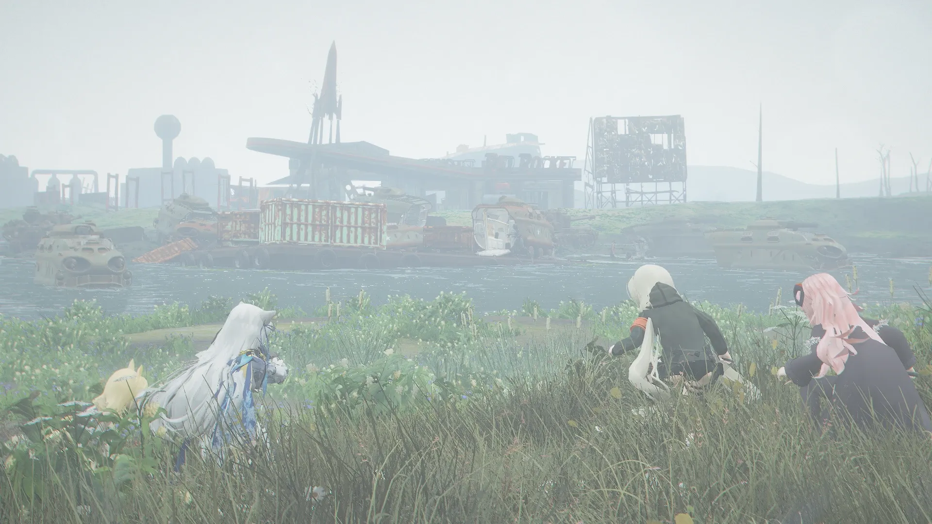 写真: 遠方から装甲車が置かれているのが見える。そこに居るガンナーの配置を確認している人形達