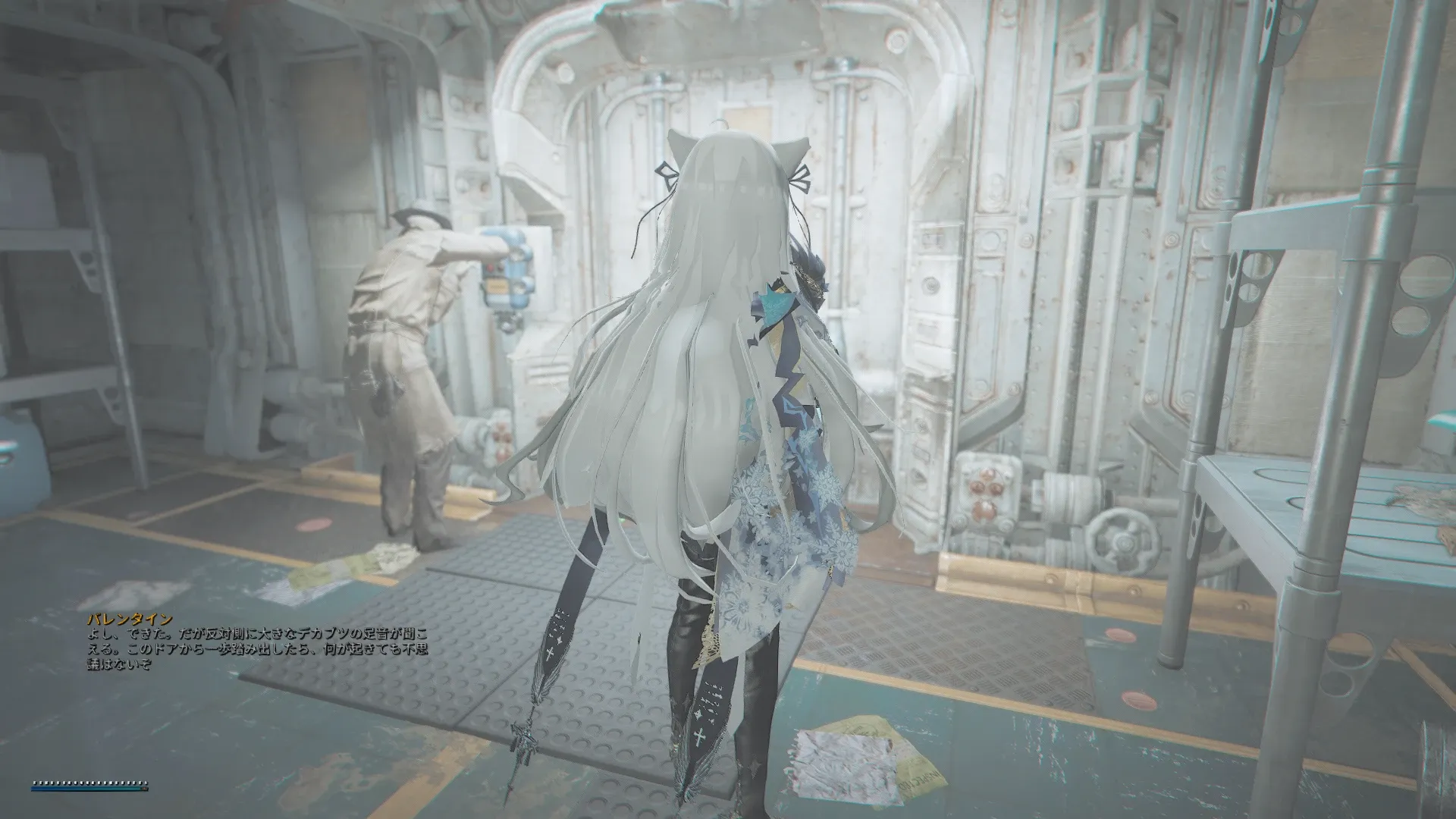 写真: 「よし、出来た。」ニックは鍵が掛かったVault設備の扉を難なく開ける。「だが反対側に大きなデカブツの足音が聞こえる。このドアから一歩踏み出したら、何が起きても不思議ではないぞ。」