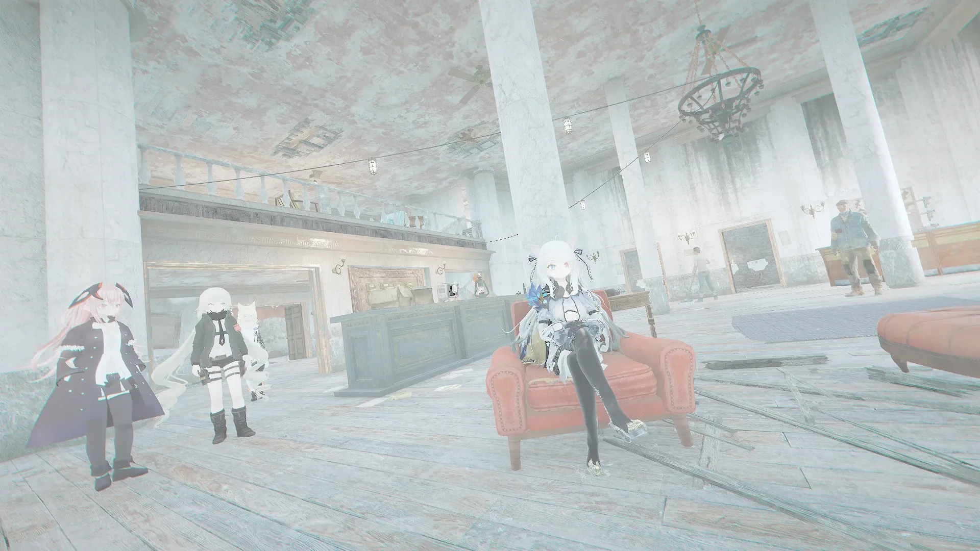 写真: 宿のエントランスホールの椅子に腰掛けるSizryavka