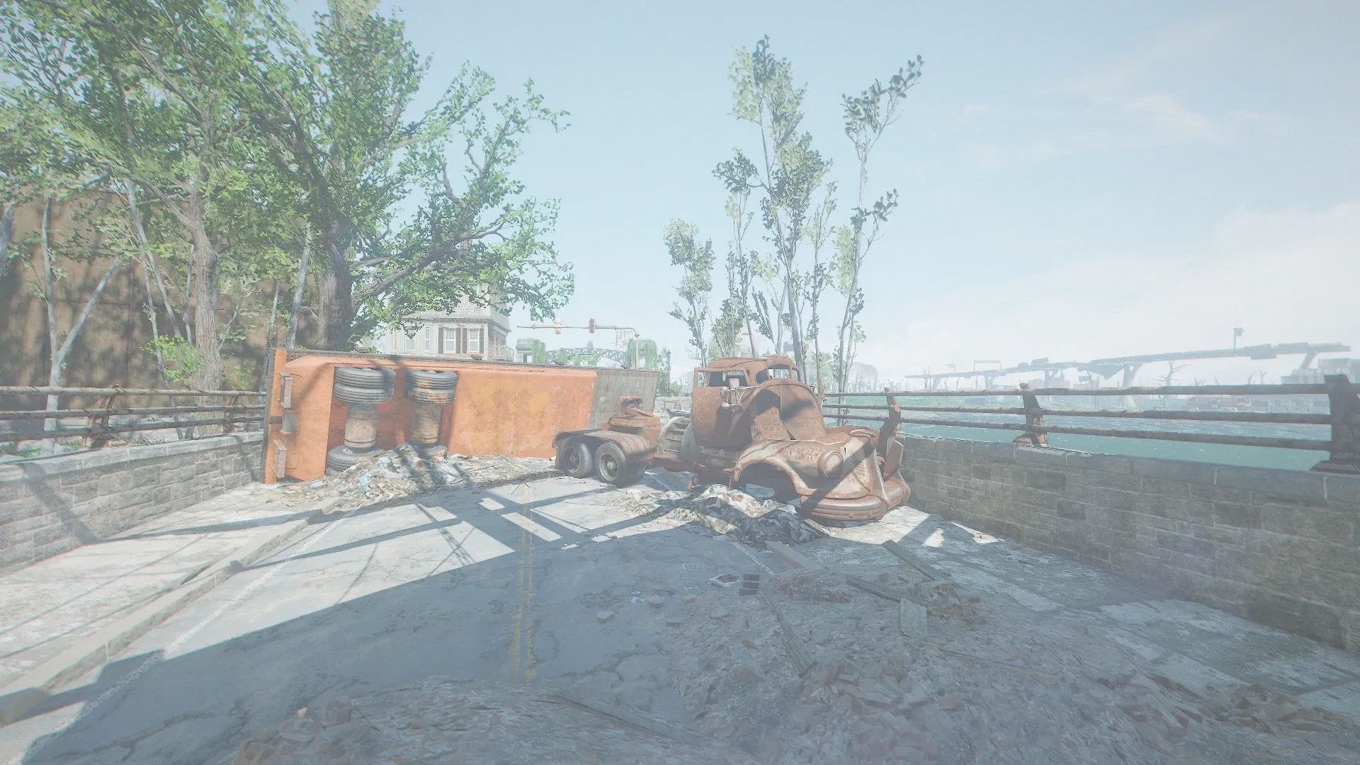 写真: 道路が塞がれている。APCが通れる余裕は全くない。