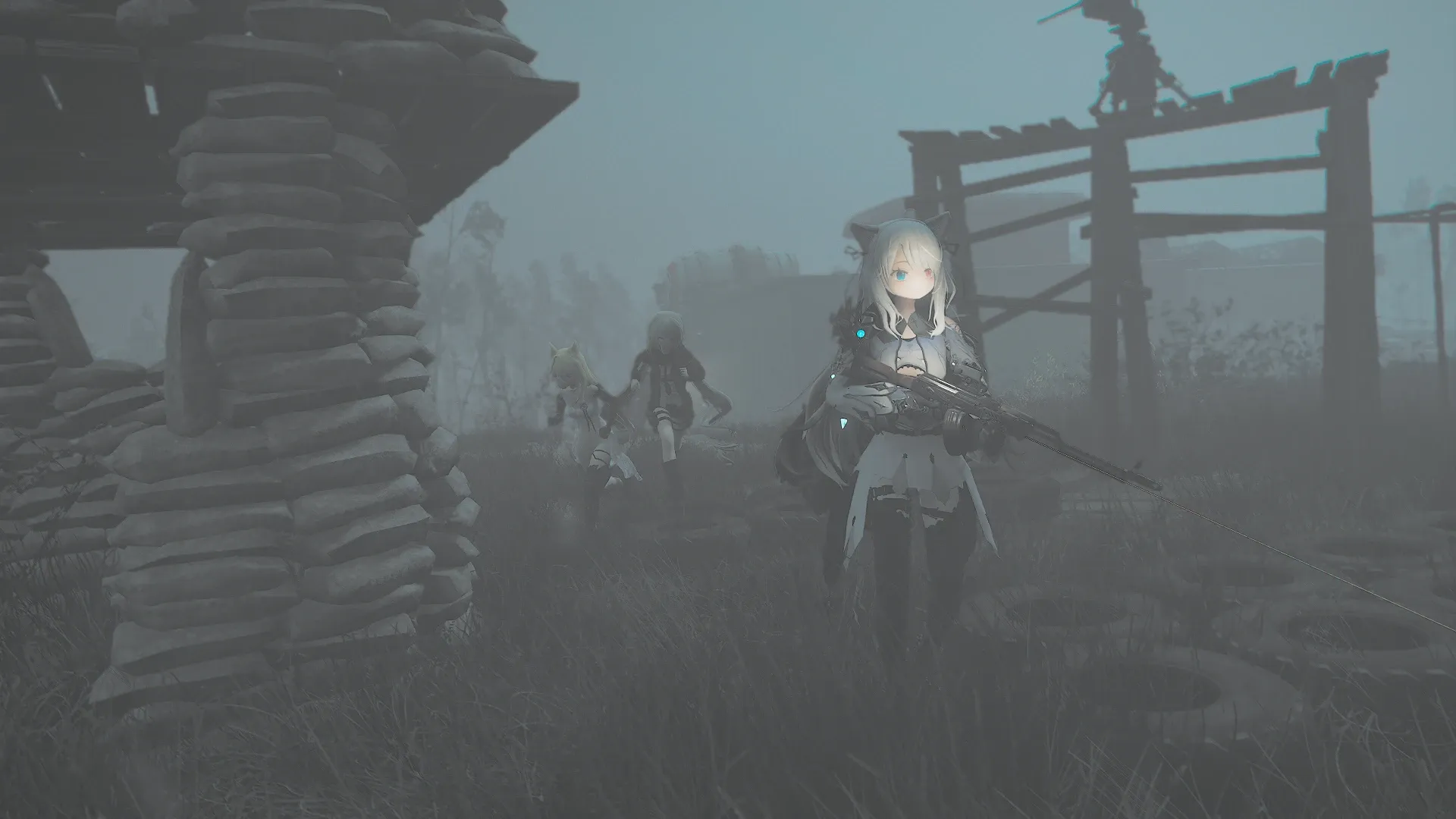 写真: 日もくれた暗闇の中、B.O.S.に遭遇した際の対処を予め練りながら歩くSizryavka