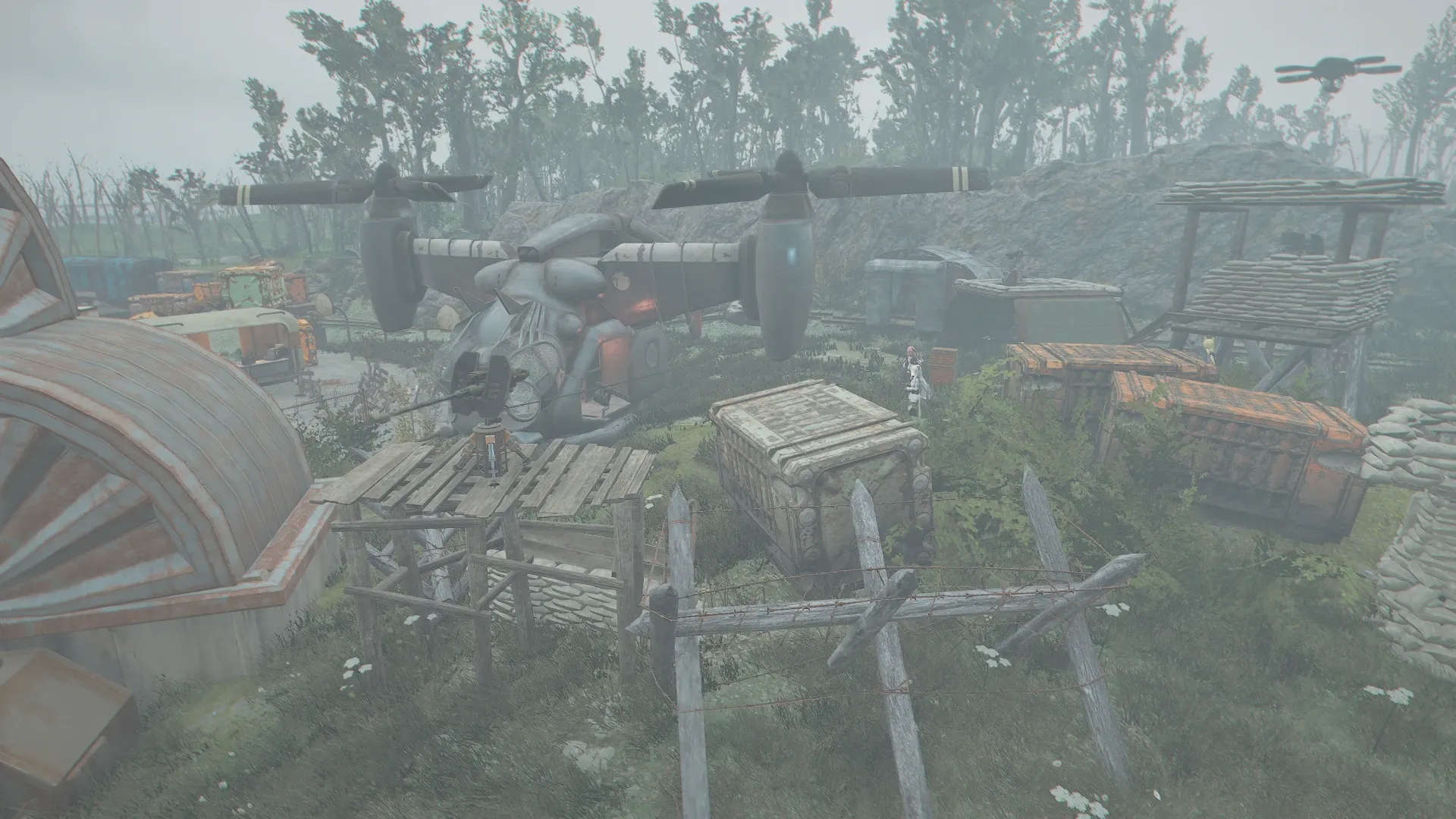 写真: ダイアモンドシティ近郊。ベルチバードの周囲に拠点を展開し、襲撃者を寄せ付けないような堅牢な設備を展開している。