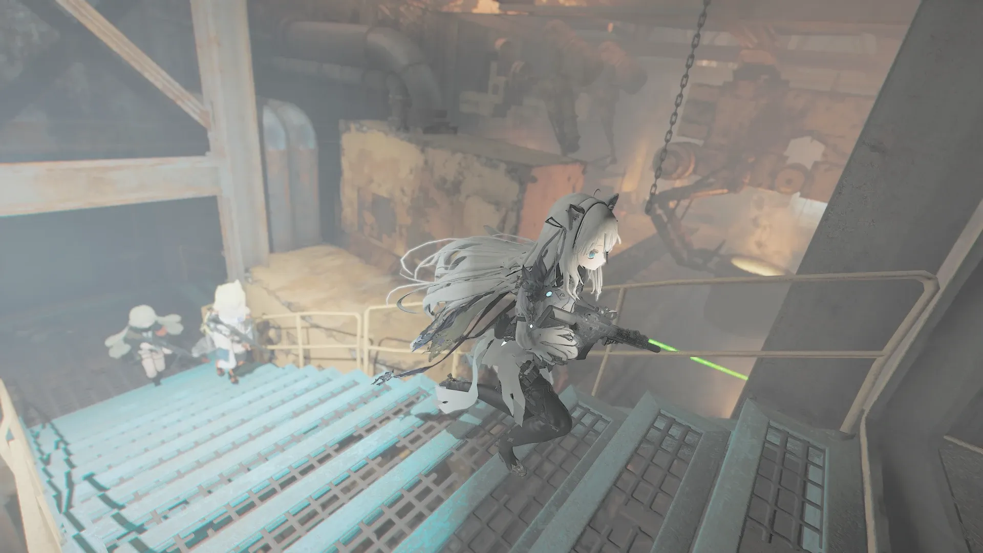 写真: 製鉄所内の階段を駆け上がる人形達