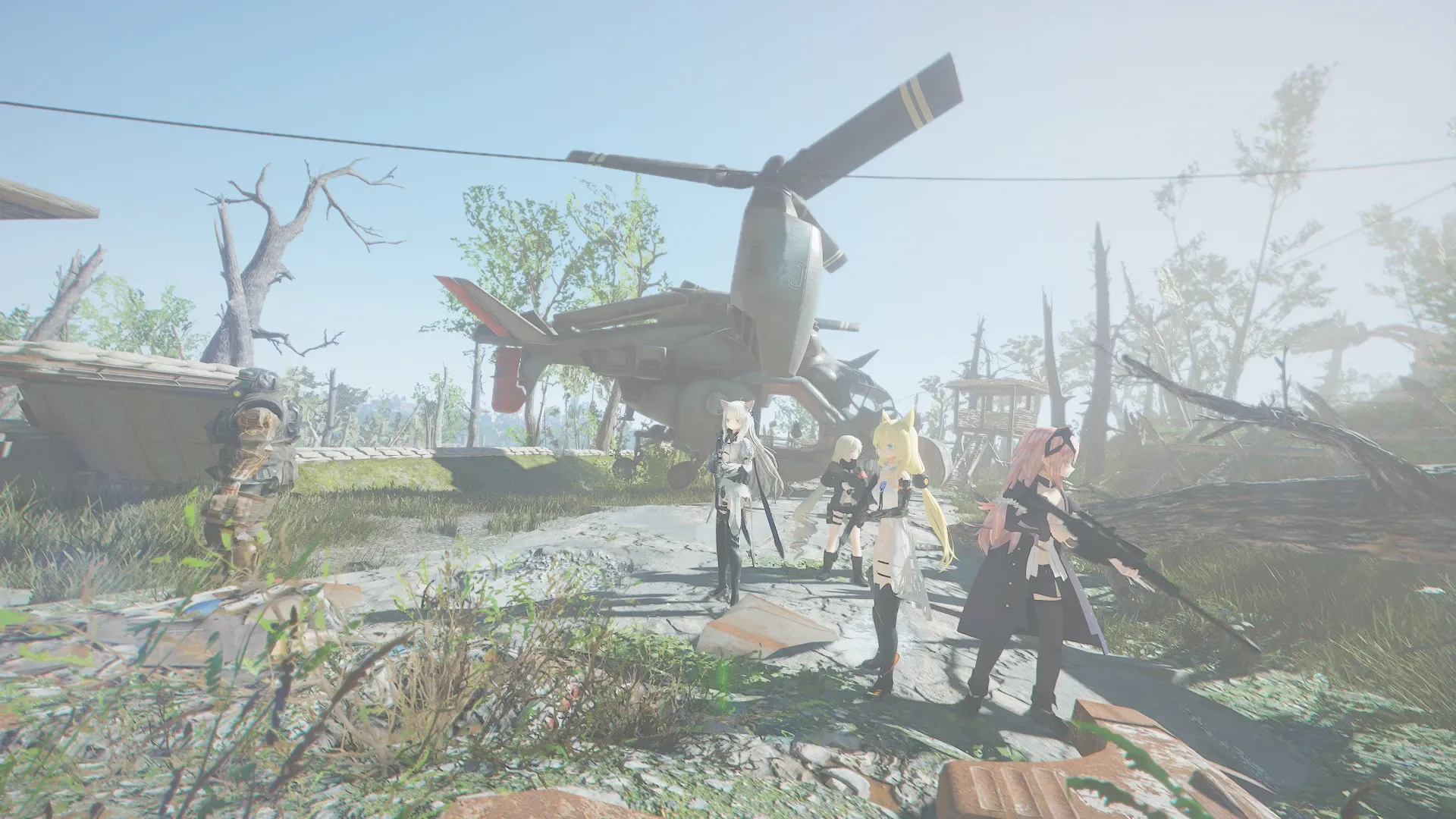 写真: 爆撃機:レイが収められているあの施設、爆心地との境界上にベルチバードと人形たちが拠点を設営している。