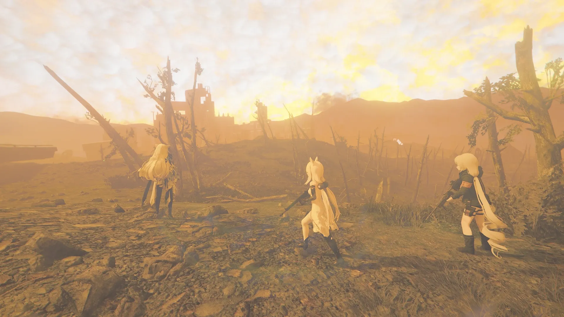 写真: 爆心地圏内。ガイガーカウンターが鳴り響く中、この圏内に入る前と異なる空の様子に。まるで空が燃えているかのような、異常な光景が広がっている。