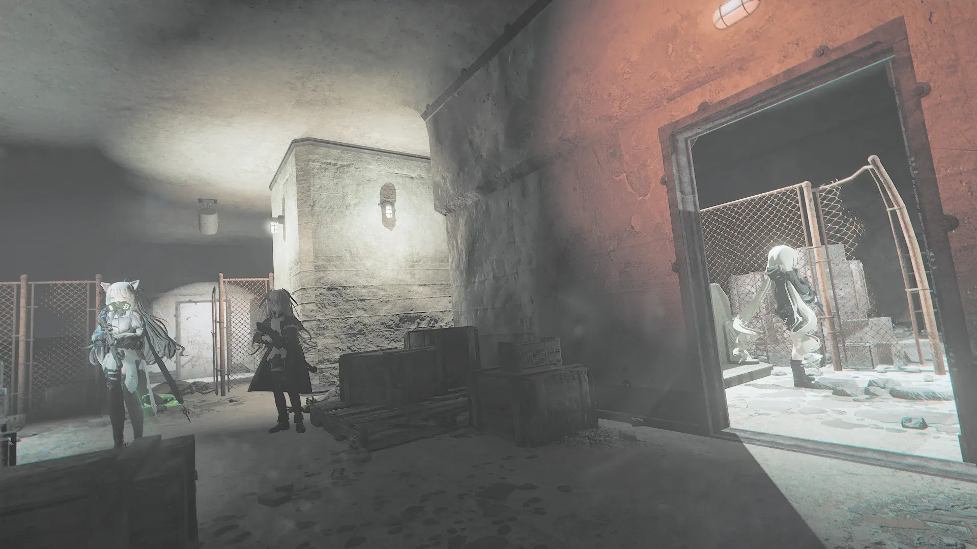 写真: バンカー入り口。電気設備等は生きており、中は明るい。だが、ラッドローチ以外は骨、家具のみが置かれているだけだ。