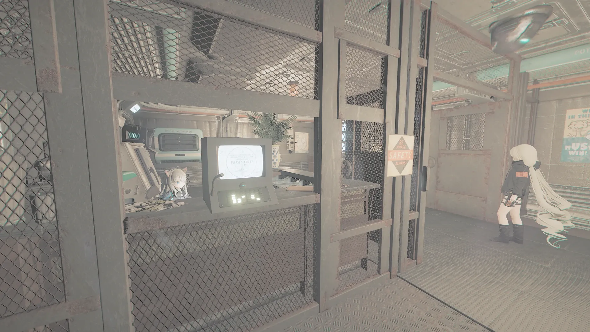 写真: 奥に進むと自律運用されているセキュリティ検問設備がお出迎え