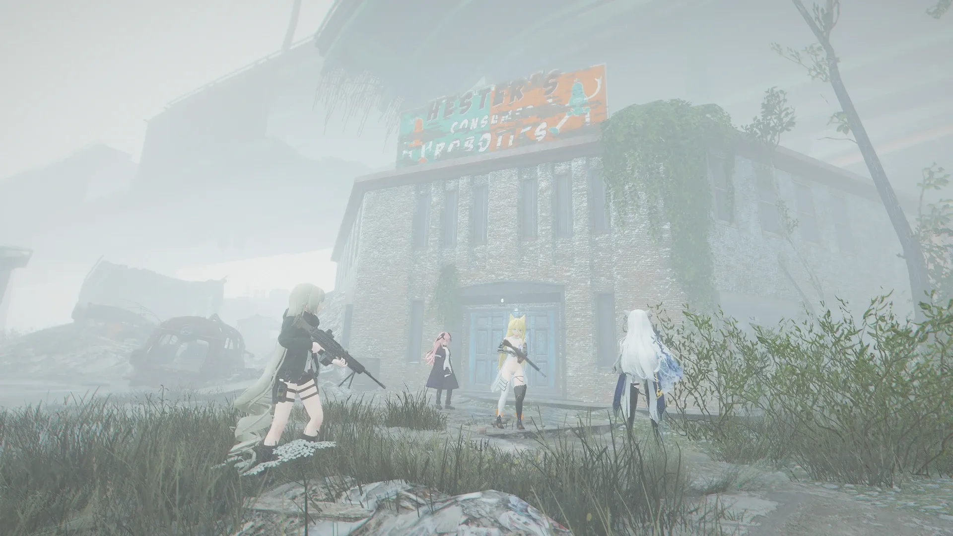 写真: ヘスターロボティクス入り口に立つ人形達