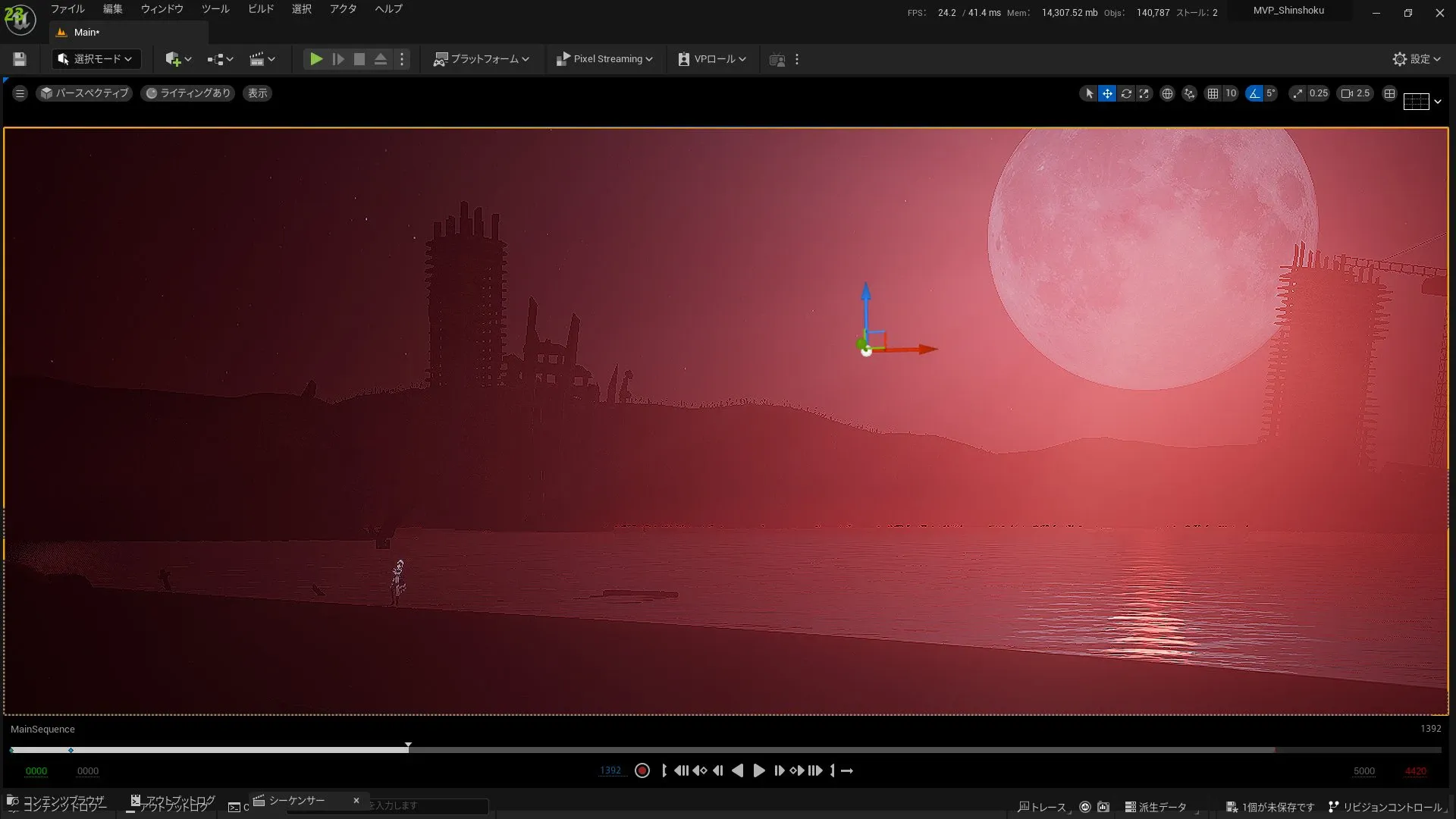 ワインレッドに染まる紅の月夜のシーン(エディタ)