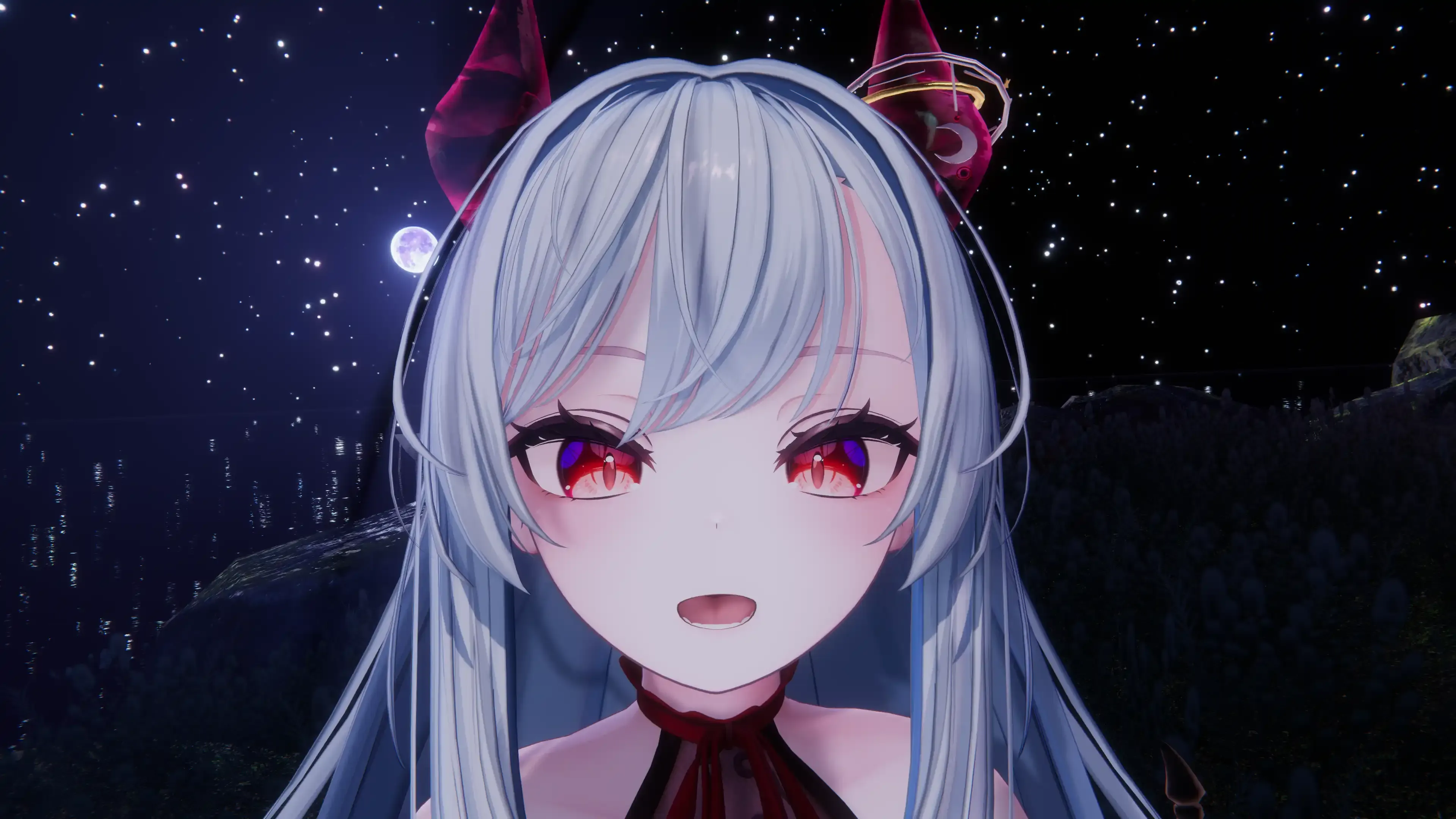 VRChat内でフェイストラッキングによるデモを行っている写真: 口を普通に開ける