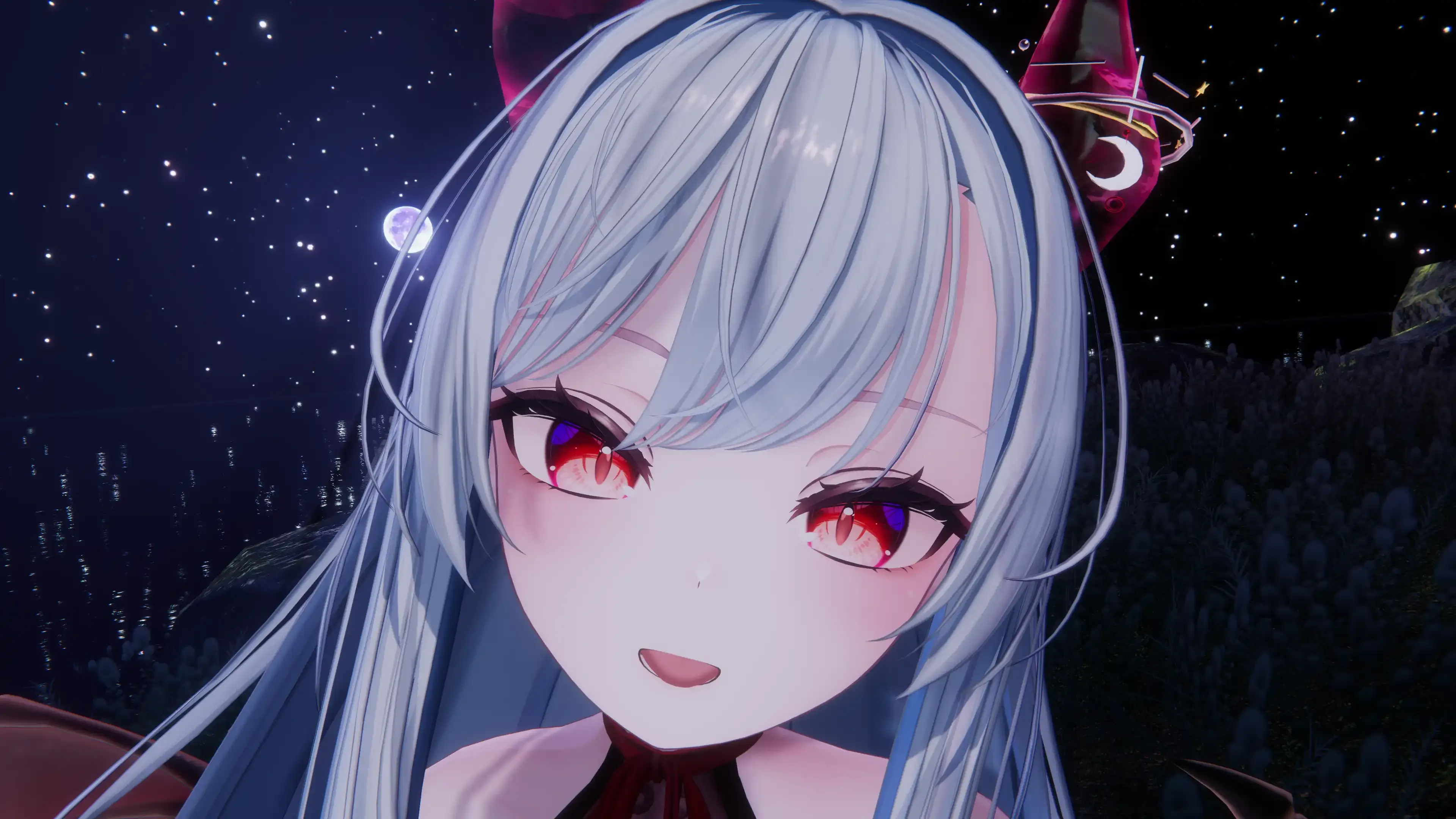 VRChat内でフェイストラッキングによるデモを行っている写真: 舌出し・控えめ
