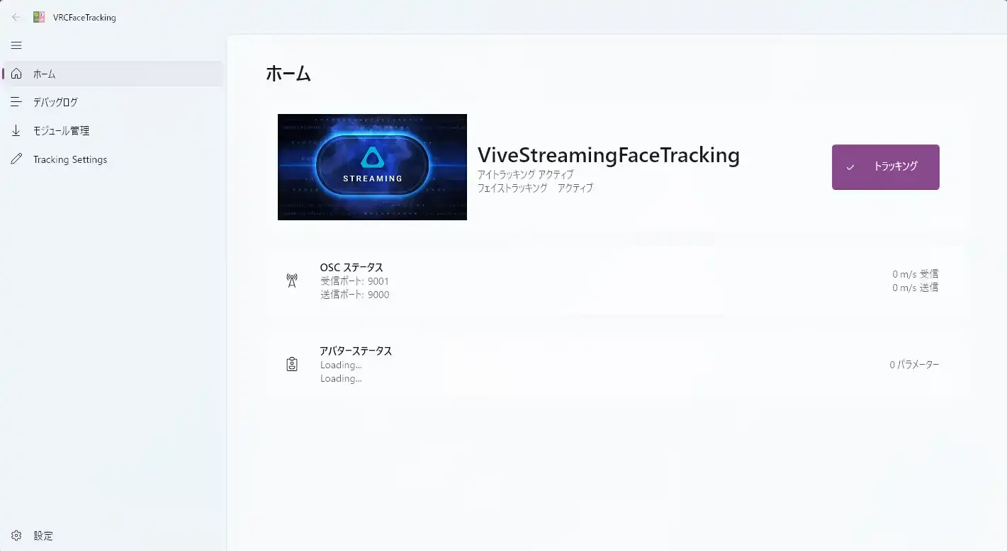 VRCFTの最新セッティングのスクショ